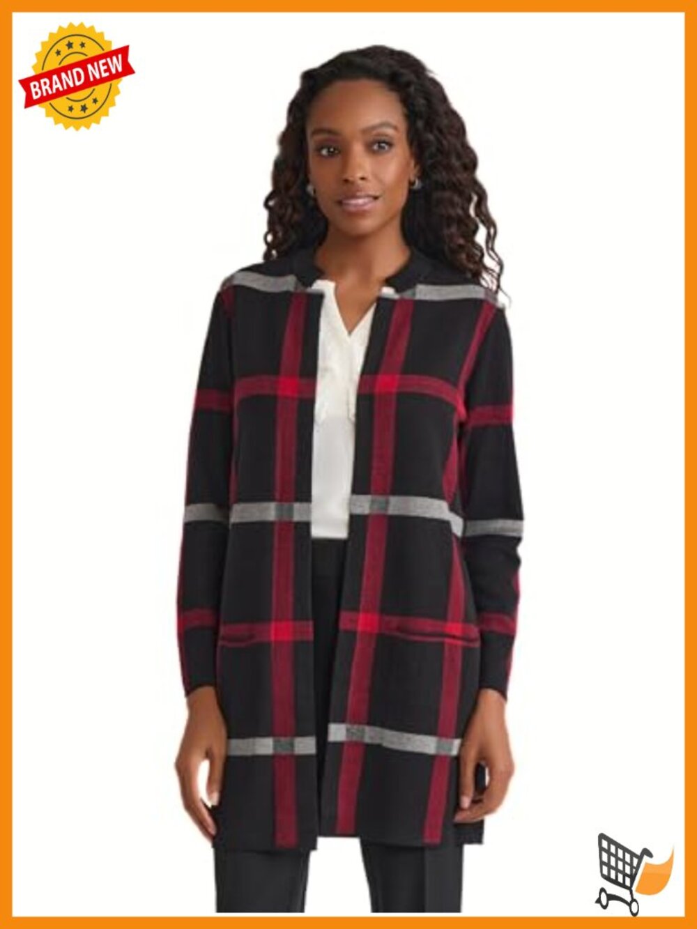 Kasper Windowpane Cardigan Coat Slim Fit Long Sleeve Lightweight